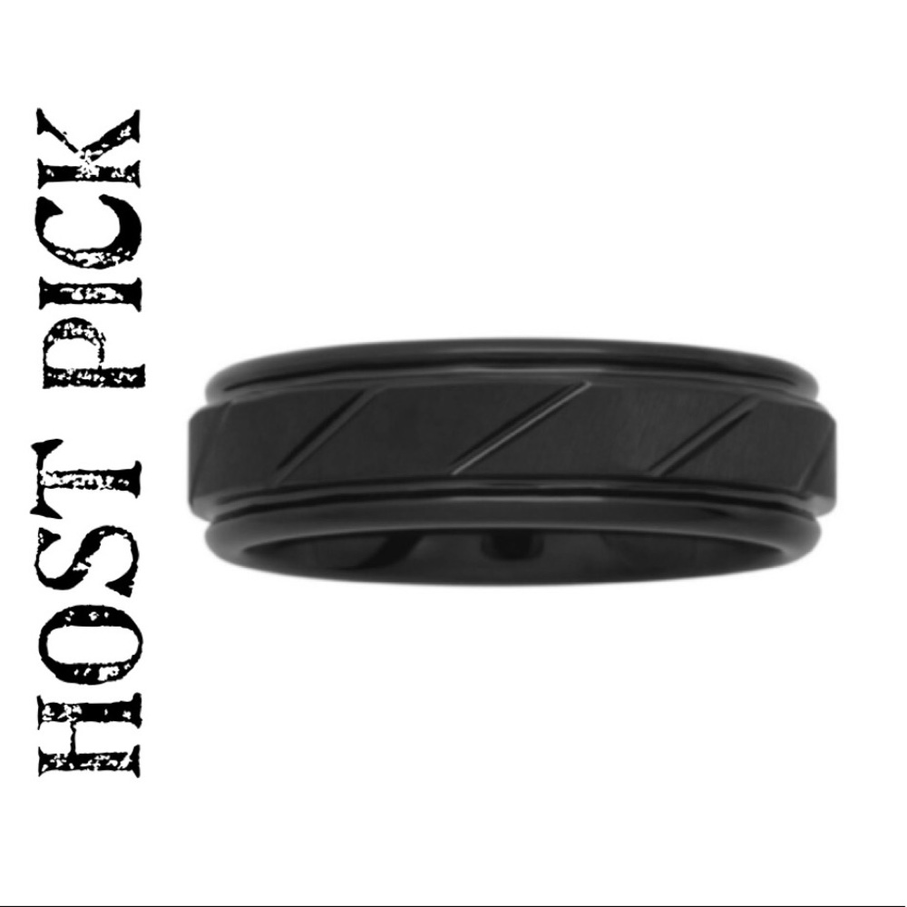 🔹HP! Black Tungsten Carbide Diagonal Groove Band